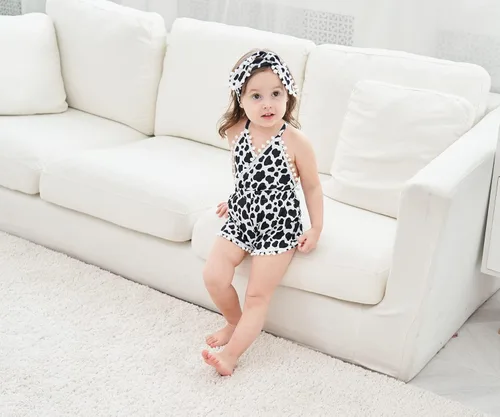 Miniatura 36 de UNICOMIDEA 6M-3T Traje sin espalda para bebé niña traje mameluco con diadema