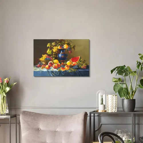 Miniatura 5 de ARTISTIC PATH Arte de Pared en Lienzo de Comida Retro - Cuadro Vintage de Frutas Burdeos Colorido Melocotón Uva Pintura Antigua Impresiones de Arte