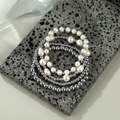Miniatura 6 de Pulseras de cuentas de oro para mujer, perlas barrocas apilables, chapadas en oro de 14 quilates, pulsera de bolas elásticas para regalo de joyería