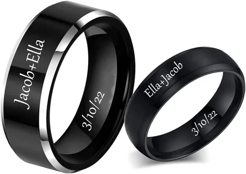 Miniatura 4 de Anillos a juego personalizados para parejas, anillos de promesa de acero inoxidable para parejas, juego con 2 anillos grabados dentro y fuera