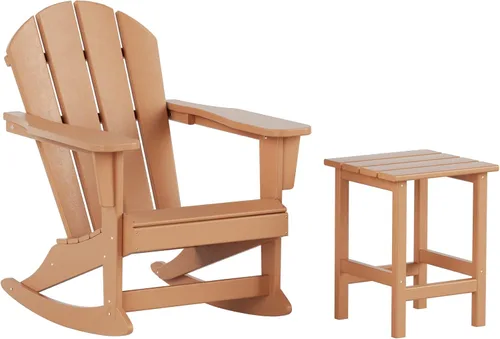 Miniatura 25 de WestinTrends Malibu - Juego de 3 sillas mecedoras Adirondack de polietileno para exteriores y patio con mesa auxiliar (2 plazas), color azul marino