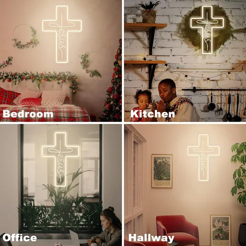 Miniatura 6 de Letreros de neón con cruz de Jesús, decoración de pared LED para dormitorio, sala de estar, bodas, letrero de luz regulable para decoración