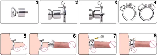 Miniatura 7 de AMAZBEE Jaula de castidad plana, consolador realista de pene con anillos de pene circulares, pequeña jaula invertida para pene Sissy Cock Jaula SM