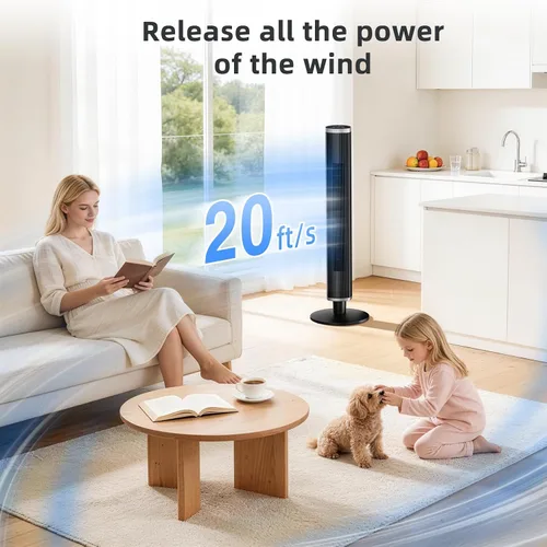 Miniatura 7 de COWSAR Ventilador de torre con control remoto, 6 velocidades, 4 modos, temporizador de 24 horas, oscilación de 60° para dormitorio, oficina, cocina