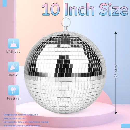 Miniatura 2 de Bola de espejo para discoteca, DJ, club, fiesta, boda, decoración del hogar, bola de discoteca de 10 pulgadas con anillo para colgar, color blanco