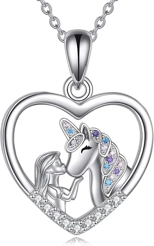 YFN Regalos de unicornios para niñas, collar con colgante de unicornio de plata de ley 925, joyería de unicornio para hija y niñas