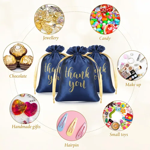 Miniatura 7 de Roowest 100 bolsas de regalo de satén con cordón de agradecimiento para joyas, bolsas de dulces para bodas, despedidas de soltera, baby shower, Azul