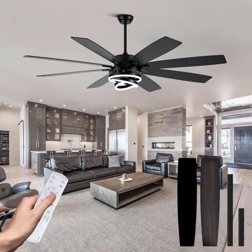 Miniatura 14 de Ventiladores de techo grandes modernos de 72 pulgadas con luces y control remoto, motor CC silencioso reversible de 6 velocidades, ventiladores