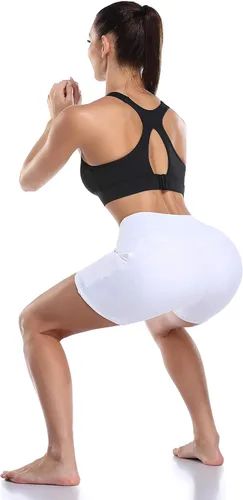 Miniatura 6 de Oalka Pantalones cortos de yoga para mujer, con bolsillos laterales, cintura alta, para entrenamiento, correr, deportes, 4 pulgadas