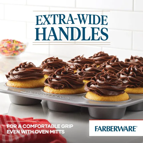 Miniatura 5 de Farberware, utensilio para hornear antiadherente, asadera para muffins (12 copas), color gris, Sartén para muffins, 12 tazas, ninguno , Gris