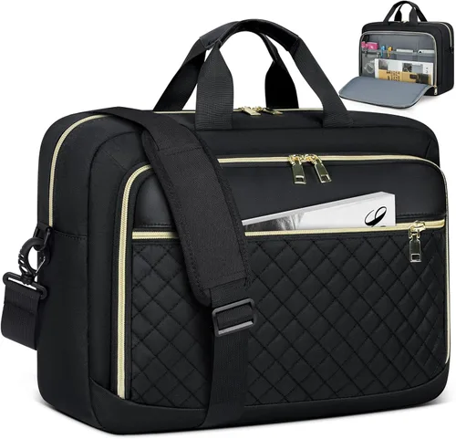 Miniatura 13 de NEWHEY Bolsa para laptop de 17.3 pulgadas, maletín para computadora portátil para mujeres y hombres, bolsa de hombro impermeable, bolsa de mensajero