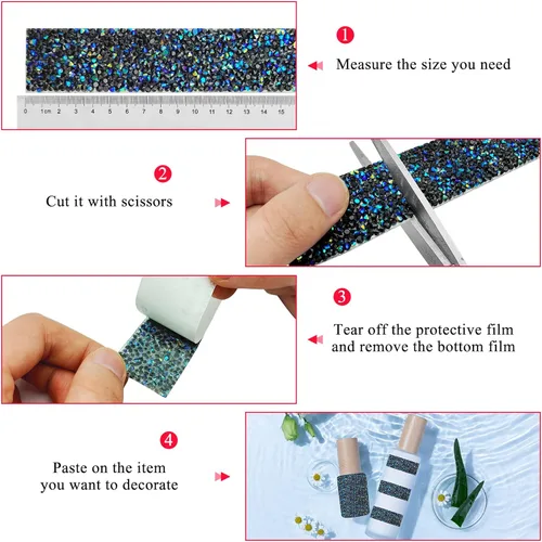 Miniatura 5 de 5 rollos de cinta de diamantes de imitación autoadhesiva, tiras de diamantes de imitación para Navidad, bodas, pasteles, cumpleaños, manualidades