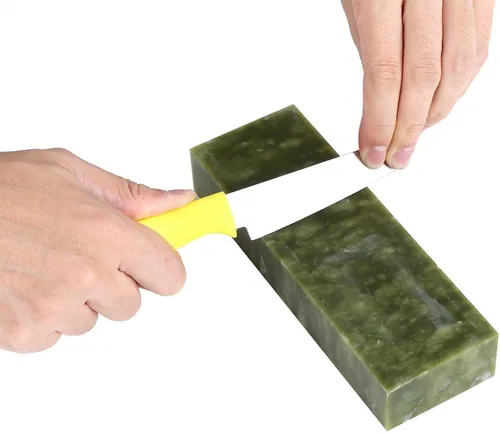 Sacapuntas de cuchillo verdes del lado doble, piedra de afilar fina de la piedra de afilar del jade del verde de la piedra de afilar de la arena
