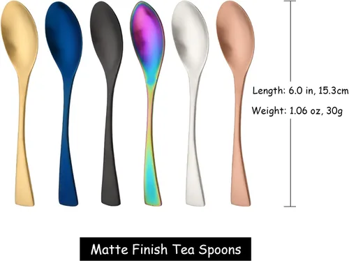Miniatura 7 de Cucharas negras mate, cucharas pequeñas de postre de 6.0 pulgadas, mini cucharas de acero inoxidable 18/10 para café, helado, pudín, yogur, cucharas