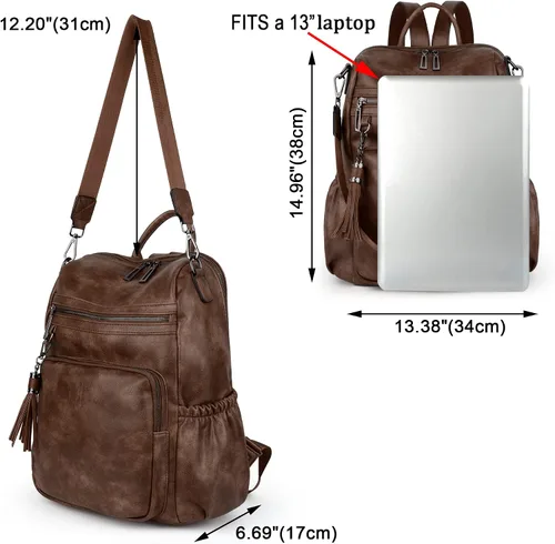 Miniatura 9 de UTO Mochila de cuero vegano para mujer, diseño de moda, convertible con borla, para viajes, con borla
