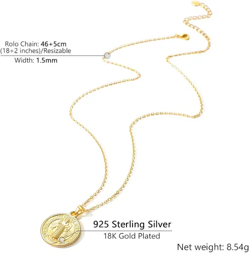 Miniatura 7 de Collar de medalla de San Benito de oro de 18 quilates o acero inoxidable 316L con medalla cristiana sacramental para proteger el mal de la joyería