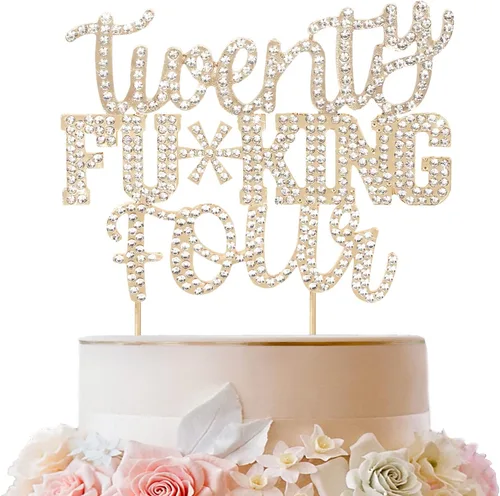 Miniatura 71 de LINGTEER Veintiún divertidos adornos dorados para tartas con diamantes de imitación – Saludos a los 21 años de edad, decoración de centros de mesa
