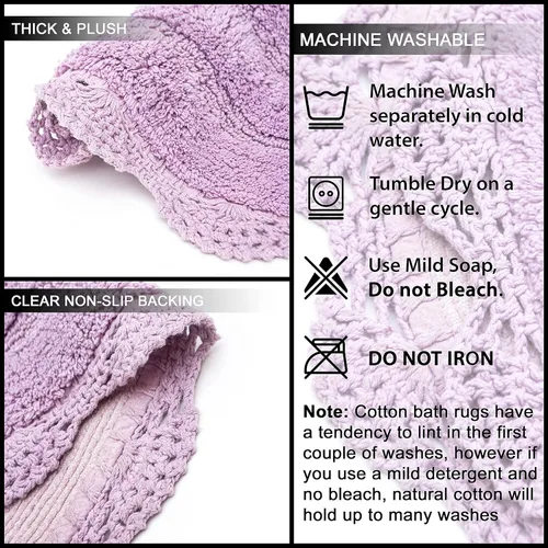 Miniatura 5 de Chardin home Alfombra de baño de ganchillo lavanda, 100% algodón redondo con borde de ganchillo artesanal hecho a mano, 24 pulgadas de diámetro