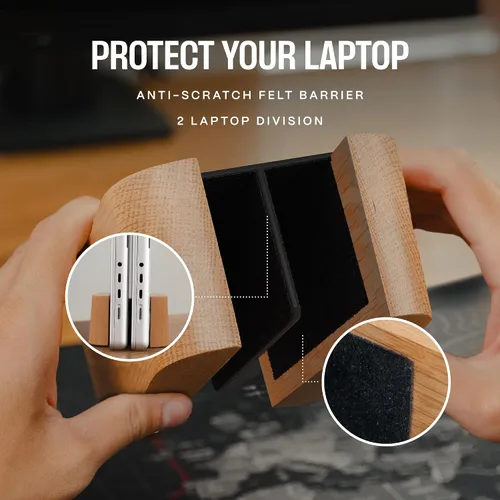 Miniatura 6 de COREMINDED Soporte vertical doble ajustable para computadora portátil, soporte de madera para laptop, soporte para MacBook Pro, base de aire Mac
