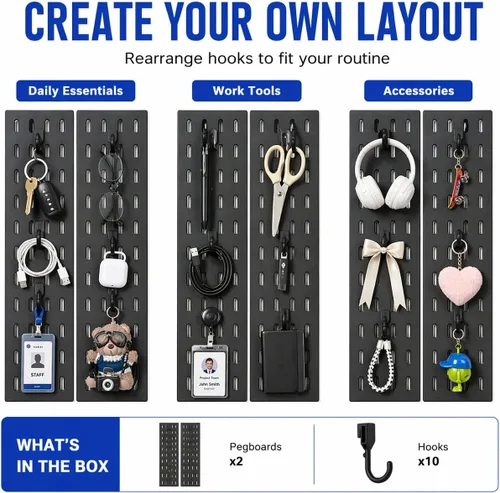 Miniatura 7 de Organizador de pared de tablero perforado: sistema modular para configuración de juegos, soluciones de almacenamiento de oficina y cocina que crean