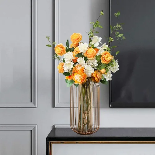 Miniatura 4 de Florero de metal, adorno para sala de estar, arreglo floral, mueble de TV, entrada, mesa de comedor, flores secas, florero de arreglo floral