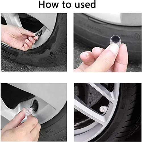 Miniatura 4 de Tapones de vástago de válvula, paquete de 4 tapones de válvula de neumático de coche universales hechos a mano con diamantes de imitación de cristal