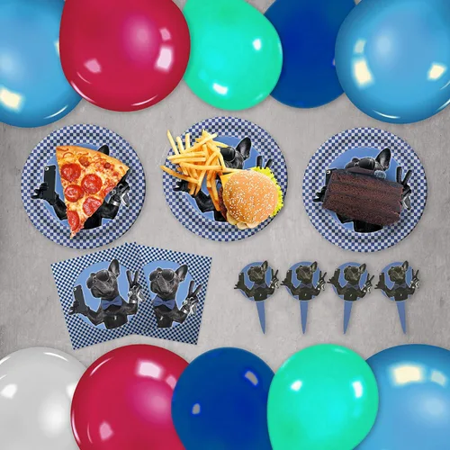 Miniatura 6 de Havercamp Juego de fiesta temática de bulldog o perro para 16 invitados; incluye 16 platos llanos y servilletas de almuerzo de 9 pulgadas y 24