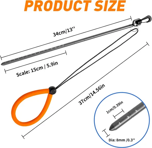 Miniatura 6 de Varilla de buceo, barra de puntero de langosta de aleación de aluminio de 13 pulgadas con medición, cordón ajustable y perno giratorio para agitador