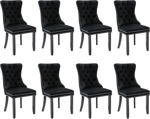 Miniatura 139 de SoarFlash Juego de 2 sillas de comedor de tela de lino, sillas de comedor tapizadas con ribete de cabeza de clavo y patas de madera de color claro