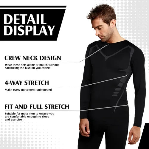Miniatura 2 de Suhine 3 Pcs Men's Thermal Underwear Set Sport Winter Base Layer with Fleece Lined Base Layer Bottom Top Winter Shirt Pants