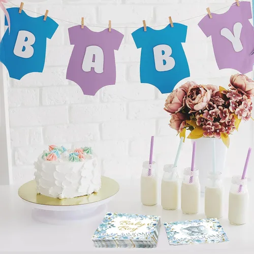 Miniatura 6 de Outus 100 servilletas de elefante azul para baby shower, decoraciones de baby shower para niños, cócteles, postres, servilletas de papel desechables