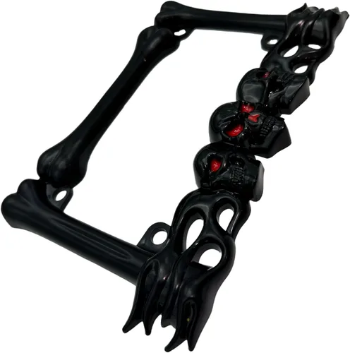Miniatura 3 de Marco de matrícula de motocicleta de calavera resistente, se adapta a placas estándar de 7 x 4 pulgadas, compatible con Cruiser, Dual