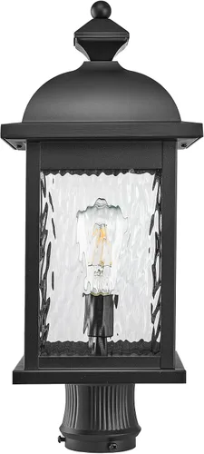 Miniatura 7 de Luz de poste al aire libre de aluminio para exteriores, con cable duro con vidrio ondulado de agua, acabado negro mate, 16 pulgadas de altura
