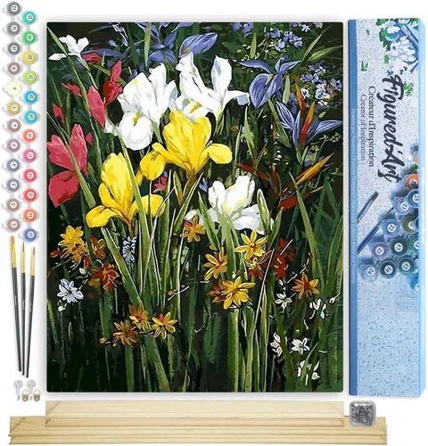 Miniatura 67 de Figured'Art - Juego de pintura por números, lienzo enrollado sin marco, para manualidades, para adultos, 16 x 20 pulgadas, jarrón de peonías