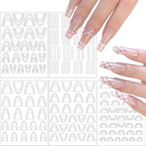 Miniatura 9 de 6 hojas de plantillas de aerógrafo, calcomanías de uñas para arte de uñas, autoadhesivas, estrellas, mariposa, punta francesa, corazón, calcomanías