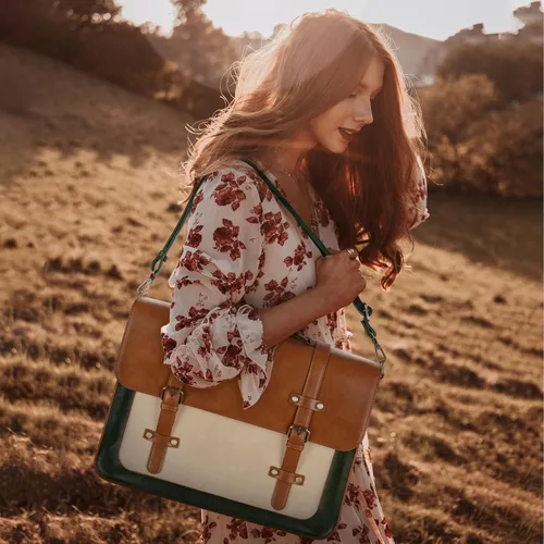 Miniatura 2 de ECOSUSI Bolsa de mensajero de cuero vegano para mujer, maletín de moda, bolso de mano para computadora