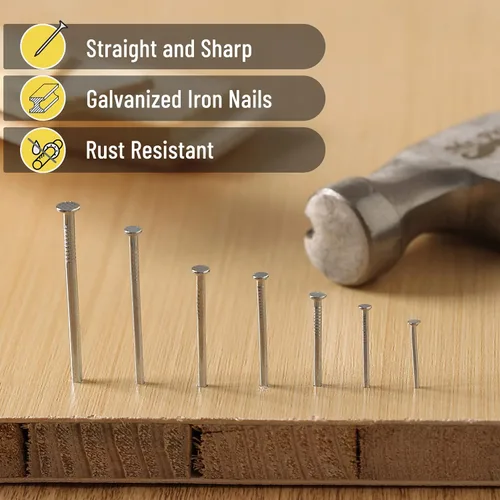 Miniatura 6 de Mr. Pen - Kit surtido de clavos, 1500 envueltos, 12 tamaños mixtos de clavos de cabeza redonda y clavos planos; Ideal para colgar cuadros