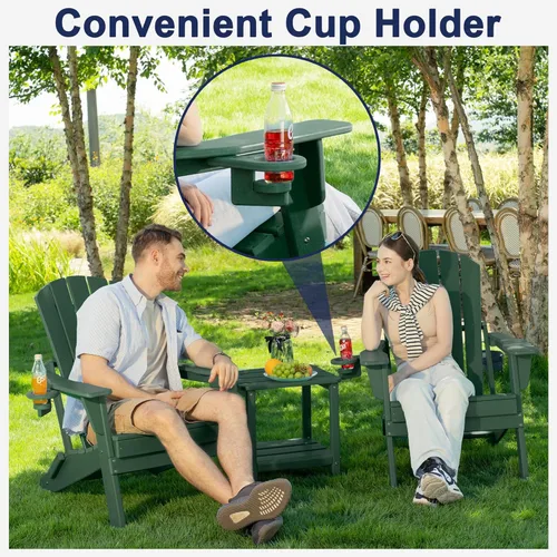 Miniatura 4 de Plawdlik Silla plegable Adirondack, probada por SGS, con textura de madera y portavasos, resistente a todo tipo de clima, cómoda para piscina, patio