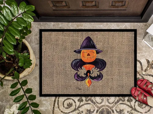 Miniatura 3 de Caroline's Treasures 8748MAT - Tapete de Halloween con diseño de murciélago y calabaza, flor de lis, 18 x 27 pulgadas, tapete para puerta delantera