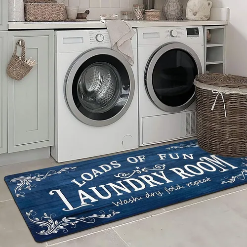 Miniatura 18 de Lansny Alfombra de lavandería de 20 x 60 pulgadas, antideslizante, impermeable, para decoración de cuarto de servicio, lavable, alfombra de Gris
