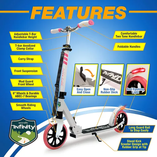Miniatura 2 de SereneLife Patinete ligero y plegable cómodo manubrio de barra en T, scooter ajustable para adolescentes y adultos, cubierta de aleación con ruedas