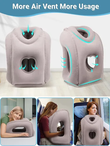 Miniatura 5 de Maliton Almohada inflable de viaje para avión cómodo para dormir para aliviar el dolor de cuello y hombros, almohada inflable de cabeza de apoyo Gris