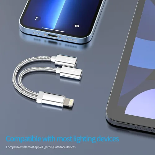 Miniatura 5 de Adaptador para iPhone para conector de auriculares para Apple 14 13 12 Pro Splitter Audio (2 en 1) Dual Lightning AUX a cable de carga Dongle