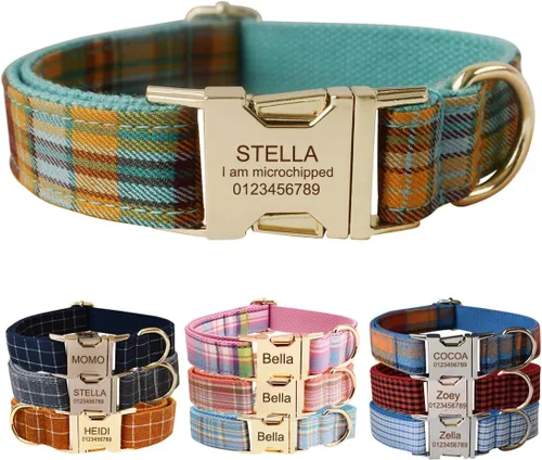 Miniatura 12 de Collar para perro personalizado con hebilla metálica - Collares para mascotas personalizados con nombre y número de teléfono (Estilo Terciopelo1)