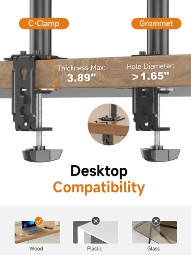 Miniatura 6 de Bracwiser Soporte de brazo de monitor doble totalmente ajustable para dos pantallas de 13-32 pulgadas, 22 libras para monitor de pantalla