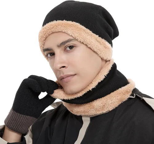 Miniatura 2 de Conjunto de gorro y bufanda de invierno cálido y elegante gorro de punto para hombres y mujeres