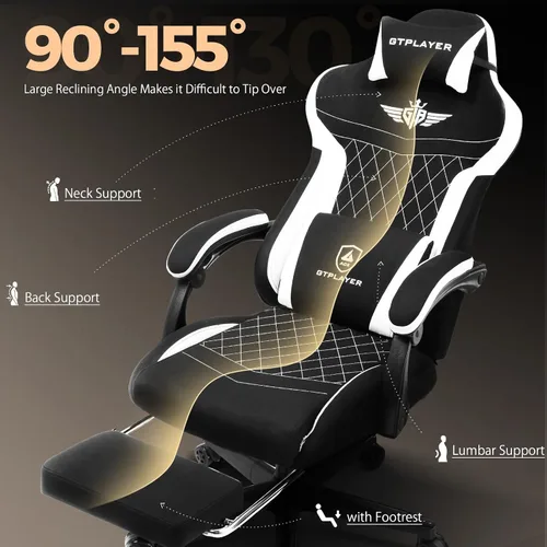 Miniatura 6 de GTPLAYER Silla de juegos con reposapiés, silla de juegos grande y alta, silla de oficina de computadora con soporte lumbar para adultos, silla