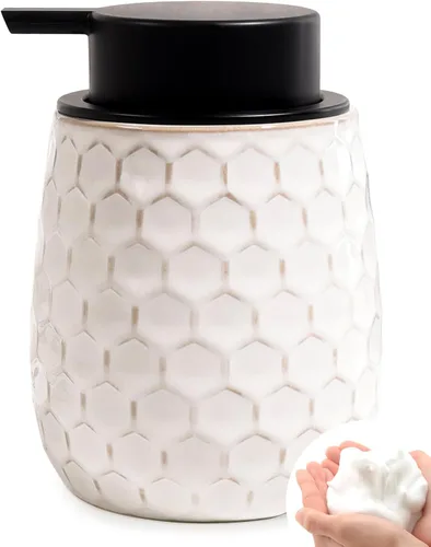 Dispensador de jabón espumoso, dispensador de jabón de manos de espuma de cerámica de 12 onzas con diseño de panal para cocina o baño, dispensador