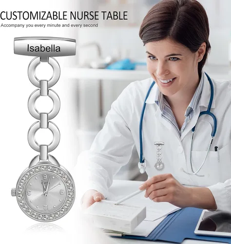 Miniatura 3 de Relojes de enfermera para enfermeras, médicos, relojes de enfermería personalizados, con nombre grabado, pin de solapa en el reloj de enfermería