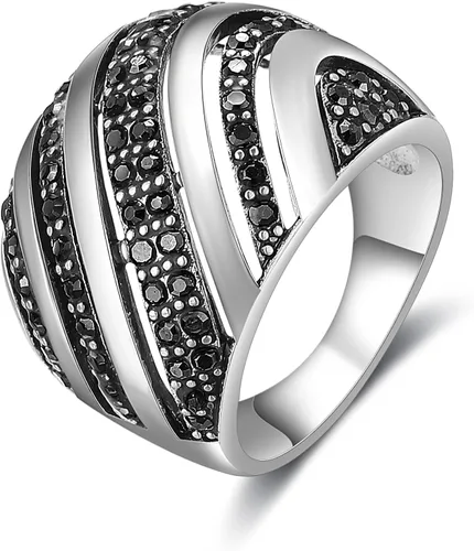 Aprilery Anillos negros para mujer, diseño vintage de moda, anillos de marcasita, piedra de marcasita, disfraz de cóctel, joyería hipoalergénica
